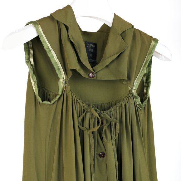 Jean Paul Gaultier Green Crepe Buttoned Sleeveless Keyhole Dress - Picture 3 of 8